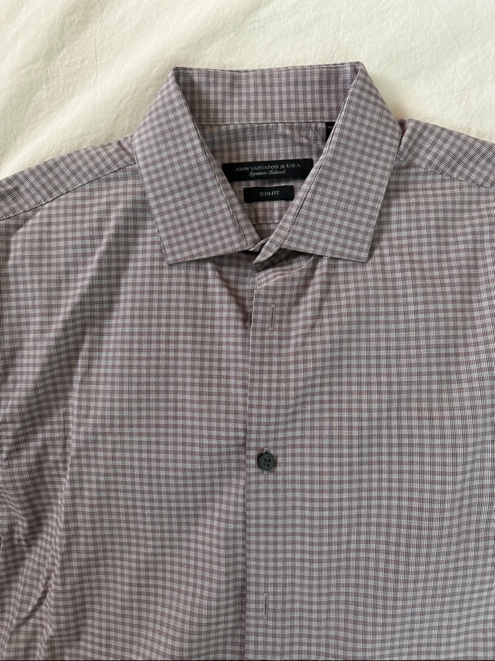 John Varvatos Slim Check Dress Shirt in Taupe and Gray